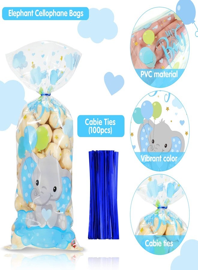 مارسبارك أكياس هدايا بلاستيكية شفافة من مارسبارك، 100 قطعة، لحفلات استقبال المولود، أكياس حلوى لطيفة، هدايا لحفلات استقبال المولود، أكياس بلاستيكية لتخزين الهدايا، مع 100 رباط ملتوي، لوازم حفلات أعياد الميلاد (أزرق) - Image 4